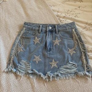 Star Embellished Denim Skirt